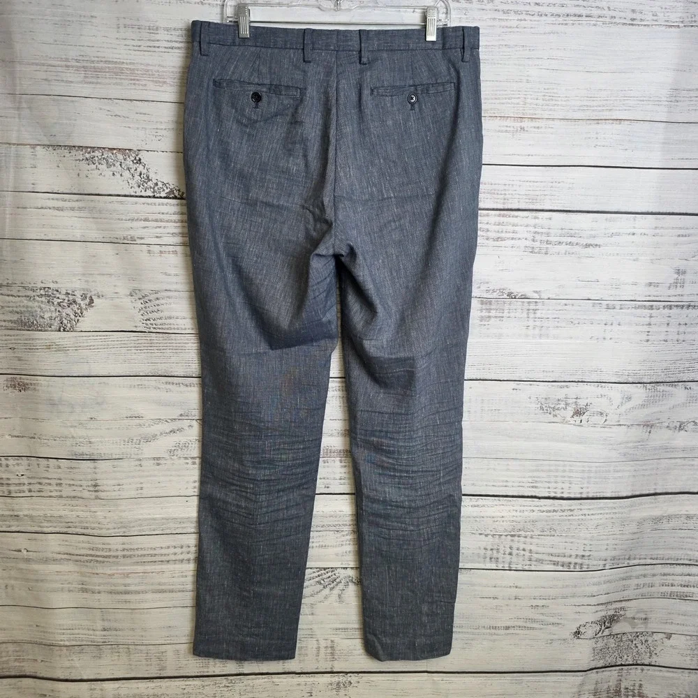 Banana Republic Pants Mens 34x33 Blue Linen Blend Flat Front Dress Trouser Slim‎